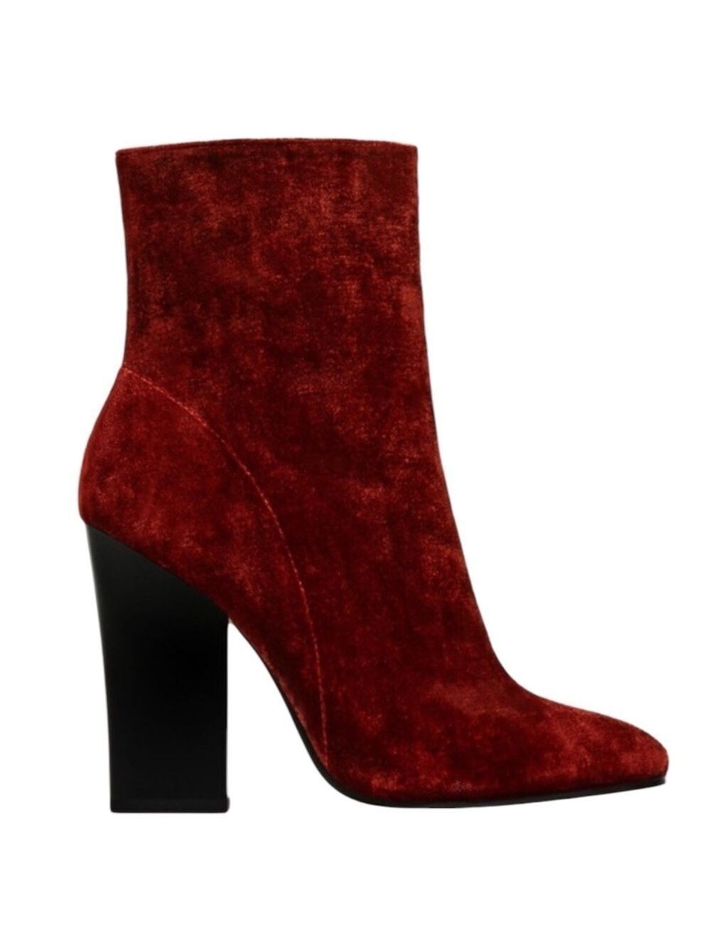 Zara Velvet Pointed Toe Block Heel Terracotta Red Ankle Boots